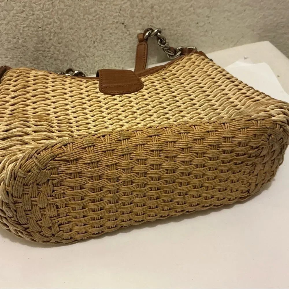 Brighton Tan and Brown Woven Shoulder bag Purse with Medallion